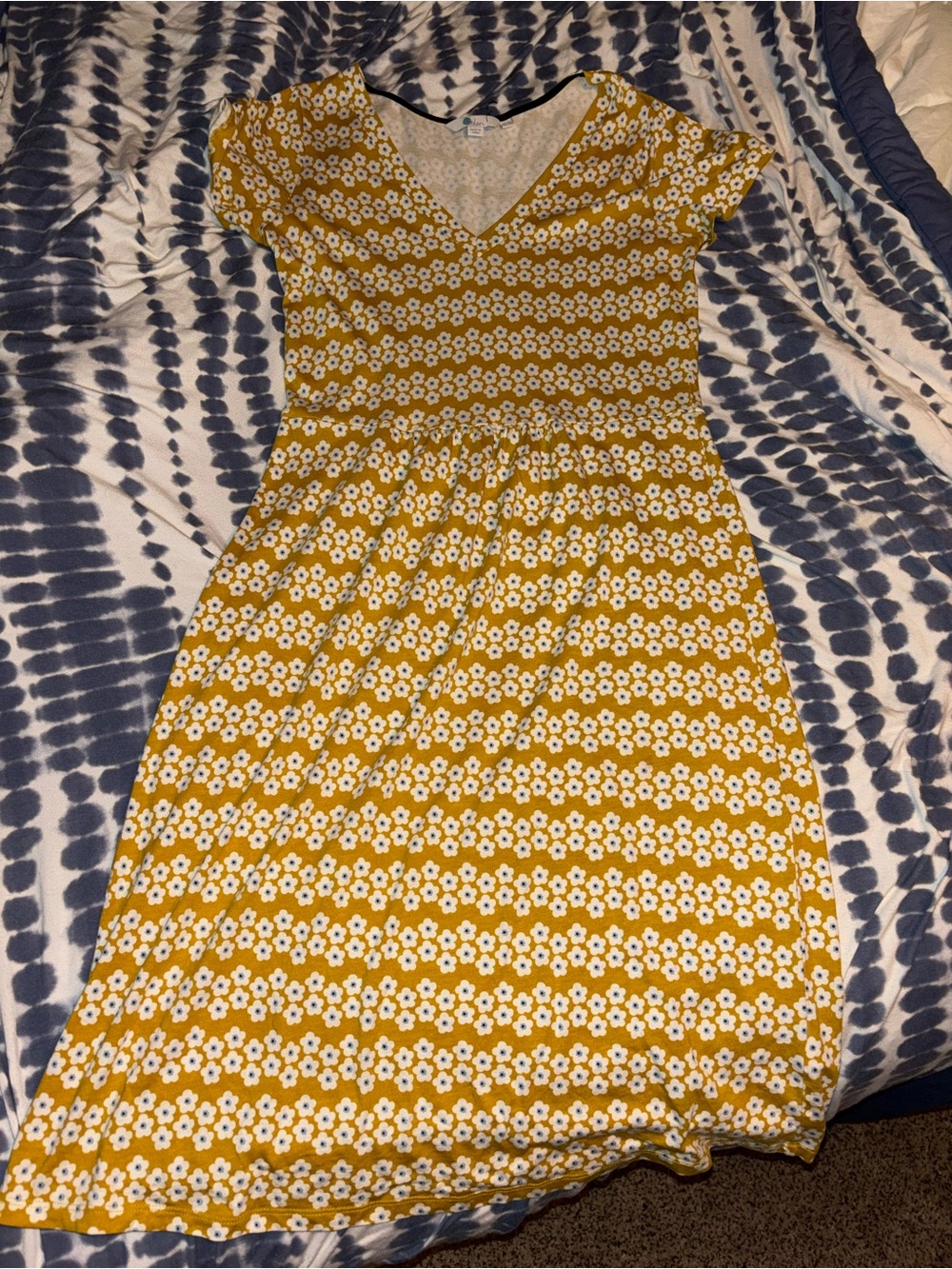 Boden Mustard Yellow Floral V-Neck Midi Dress size 8 modal blend